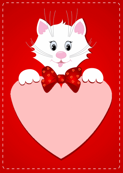 Carte Gros Coeur Et Petit Chat Blanc : Envoyer une Carte 